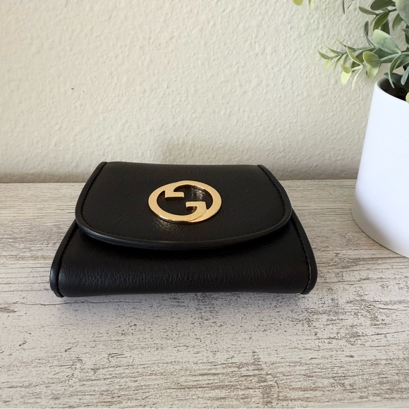 New Gucci G Blondie leather crossbody shoulder bag wallet with gold Chain, black - Picture 5 of 10